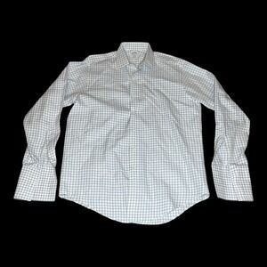 Vintage Brooks Brothers Mens USA Italy French Cuff White Blue Dress Shirt  16 35